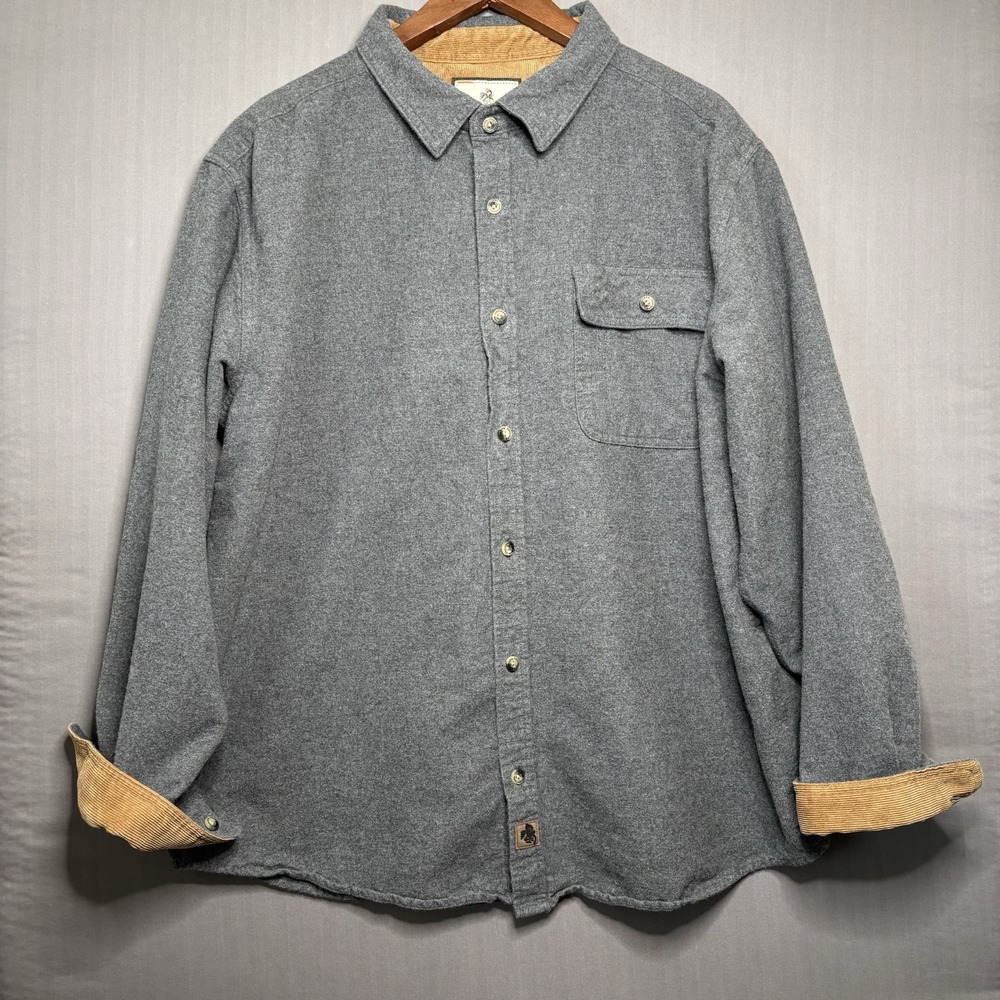 LEGENDARY WHITETAILS Flannel Shirt Mens XL Gray Heathered Corduroy Trim Shacket